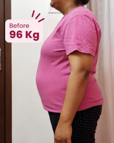 Flab2Fit client transformation — before, 96 kg